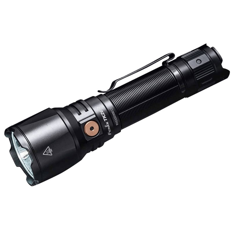 Lampe tactique multicolore rechargeable Fenix TK26R 1500 lumens en packshot sur fond noir