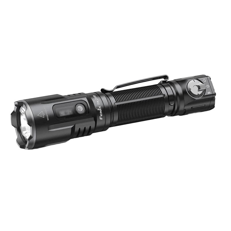 Lampe torche tactique Fenix 1451325 vue latérale montrant l'interrupteur arrière et la poignée textu