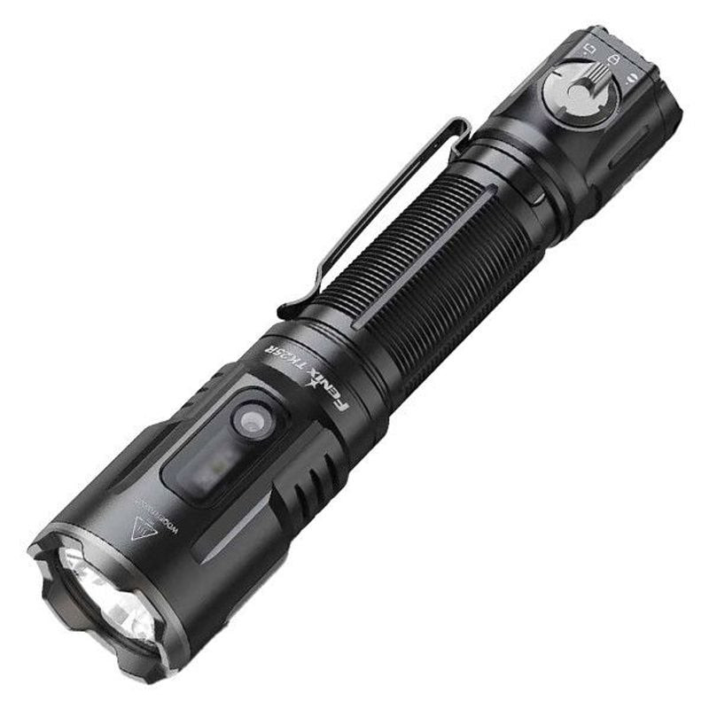 Lampe torche tactique Fenix 1451325 vue de face avec lentille et collier.