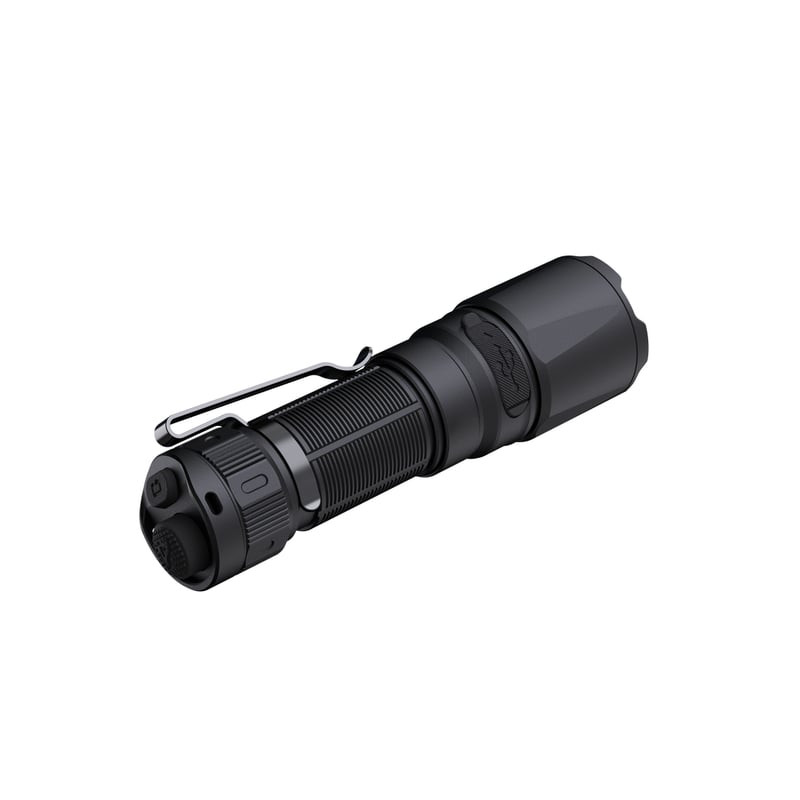 Vue latérale de la lampe de poche Fenix TK05R montrant le port de charge USB-C et la texture du boît