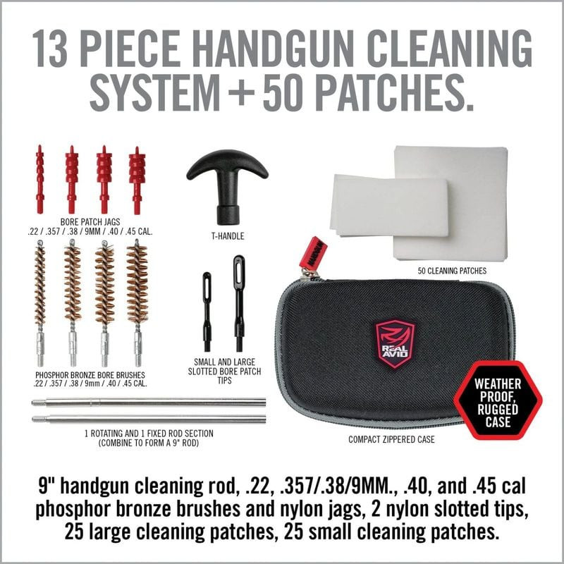 Kit de nettoyage universel Gun Boss Real Avid pour armes de poing avec boîtier étanche et accessoire