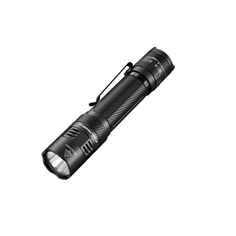 Vue de face de la lampe tactique Fenix PD45R ACE montrant la lunette, le réflecteur et la lunette de