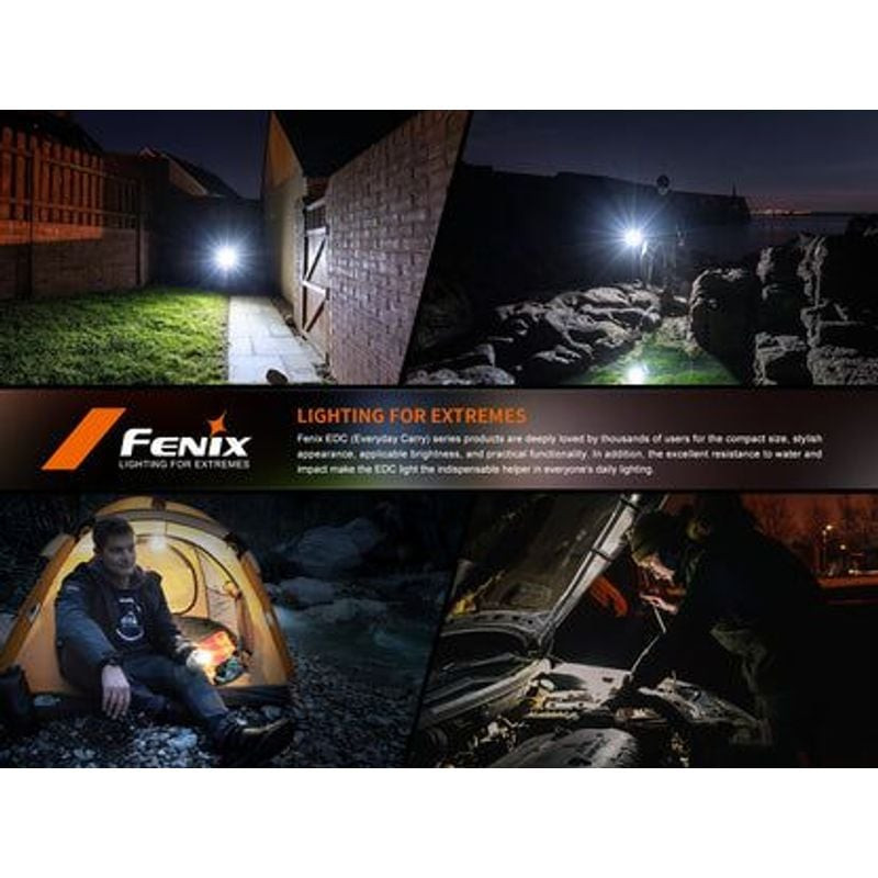 Personne utilisant la lampe Fenix E06R : faisceau blanc puissant, mode UV pour détecter les faux bil