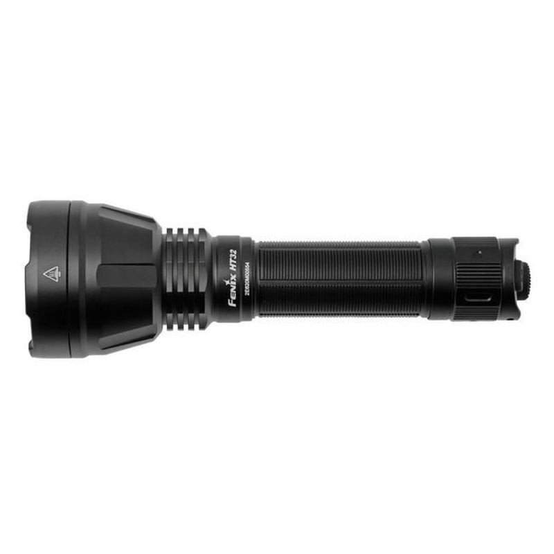 Vue arrière de la lampe torche Fenix HT32 montrant le capuchon arrière et le port de charge USB.