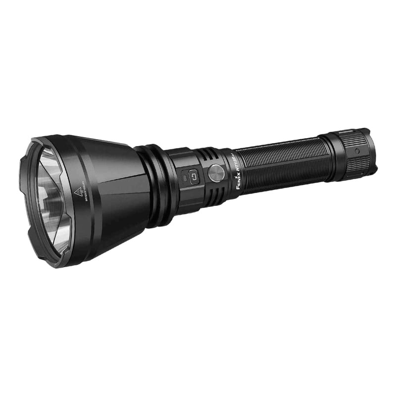 Lampe torche rechargeable Fenix HT18R V2.0 sur fond blanc, vue de côté montrant les doubles interrup