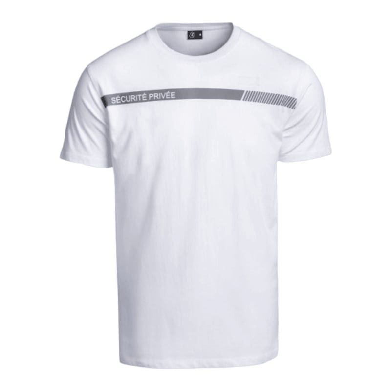 T-shirt SÉCU-ONE Sécurité Privée blanc A10 Equipment, avec bande grise, marquages rétro-réfléchissan