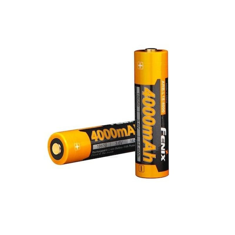 Vue latérale de la batterie Fenix ARB-L18-4000 montrant le bouton plat et le boîtier métallique.