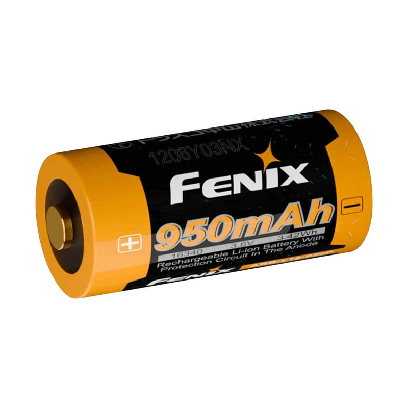 Vue de face de la batterie rechargeable Fenix ARB-L16-950P montrant le boîtier et la borne positive.