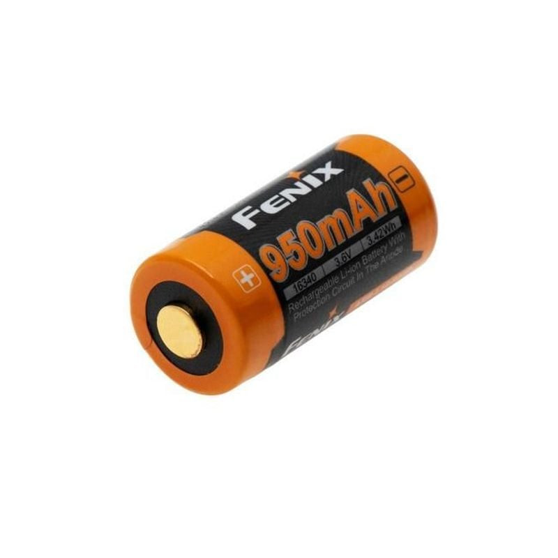 Batterie rechargeable Fenix ARB-L16-950P en vue inclinée mettant en valeur l'étiquette et les contac