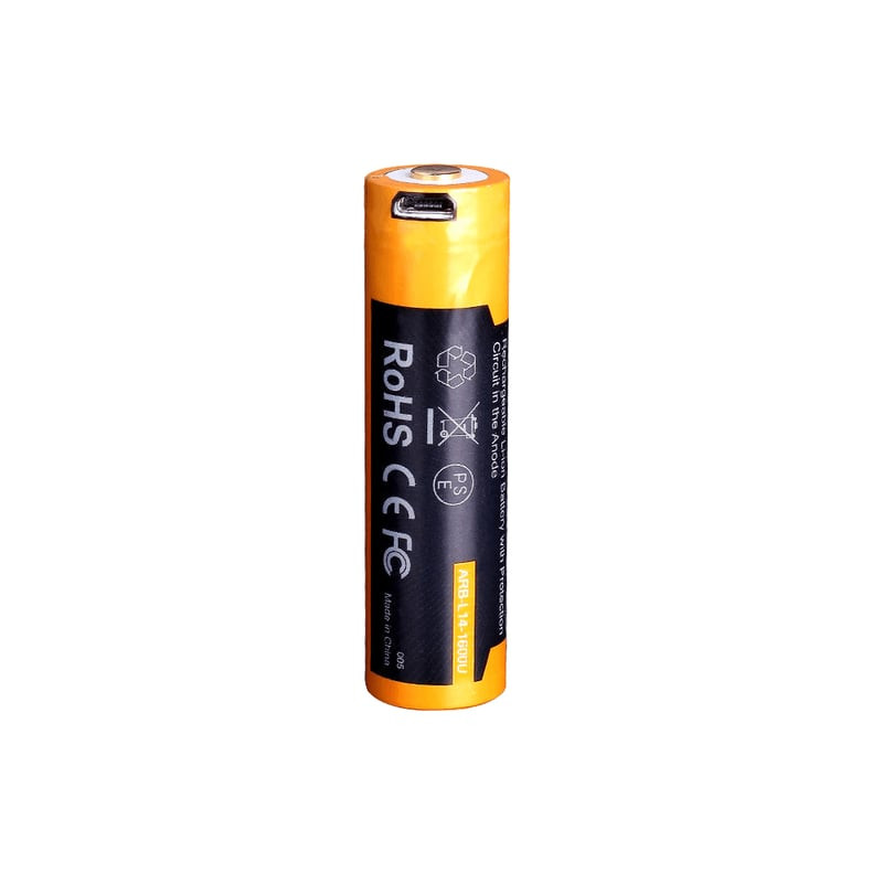 Batterie rechargeable lithium-ion AA Fenix ARB-L14-1600U avec port micro-USB, capacité 1600mAh, et b