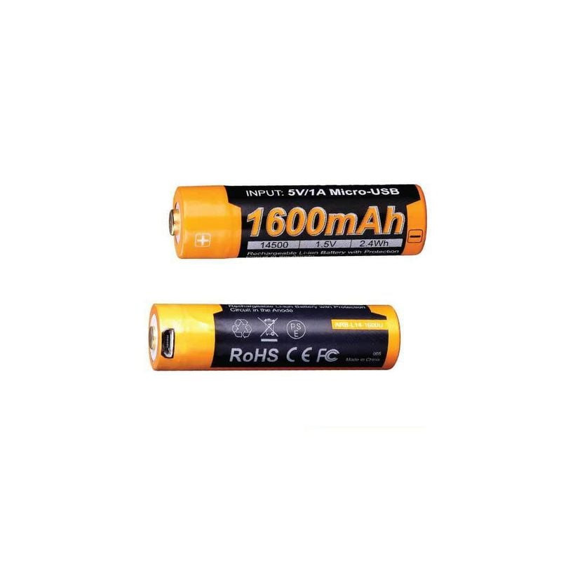 Gros plan de la batterie rechargeable Fenix ARB-L14-1600U montrant le port de charge micro-USB et le
