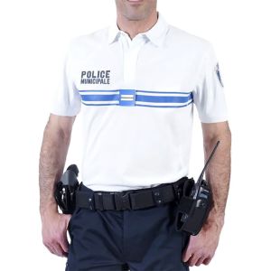Polo Police Municipale Respirant Col Zippé Equipol Blanc