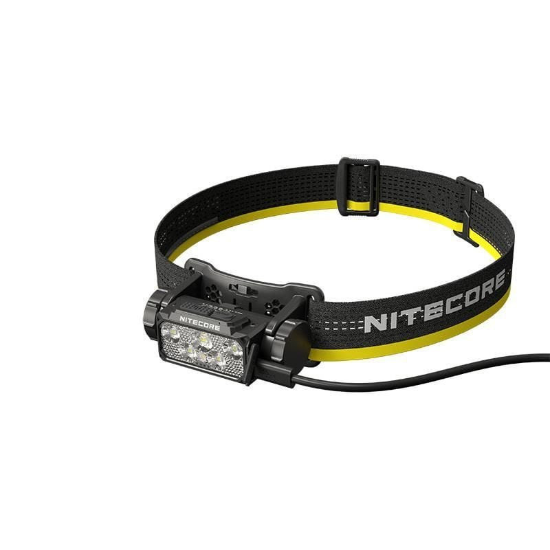 Lampe frontale rechargeable HC60 UHE Nitecore 1600 Lumens en vue de face packshot fond neutre