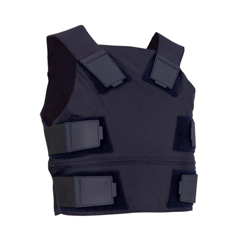 Vue de face de la housse de gilet GK Pro Timecop II bleue montrant les sangles auto-agrippantes d'ép