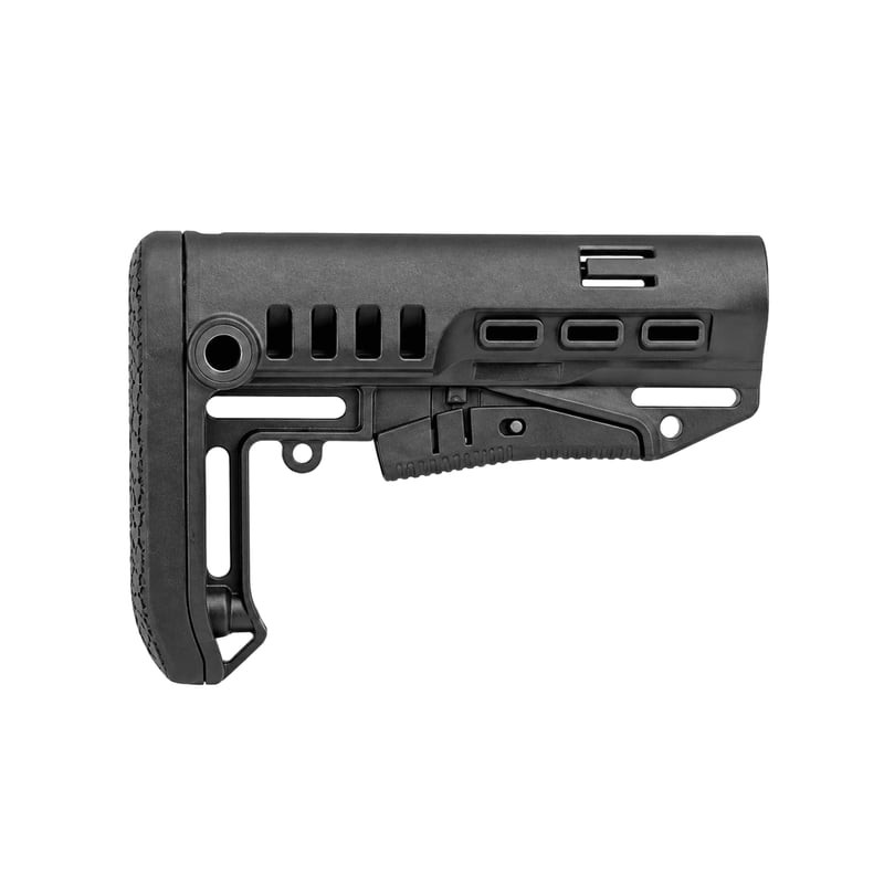 Crosse télescopique compacte DLG Tactical Commercial Spec, noire, vue de gauche sur fond blanc