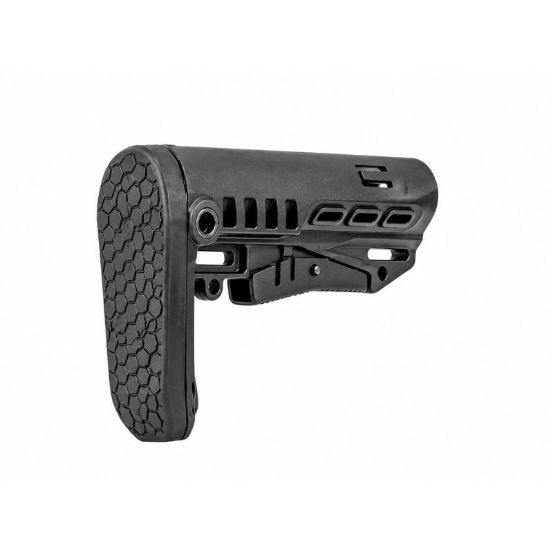 Crosse télescopique compacte DLG Tactical Commercial Spec, noire, détail de grip texturé, vue de gau