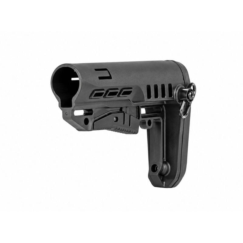 Crosse télescopique compacte DLG Tactical Commercial Spec, noire, vue arrière avec point d'attache s