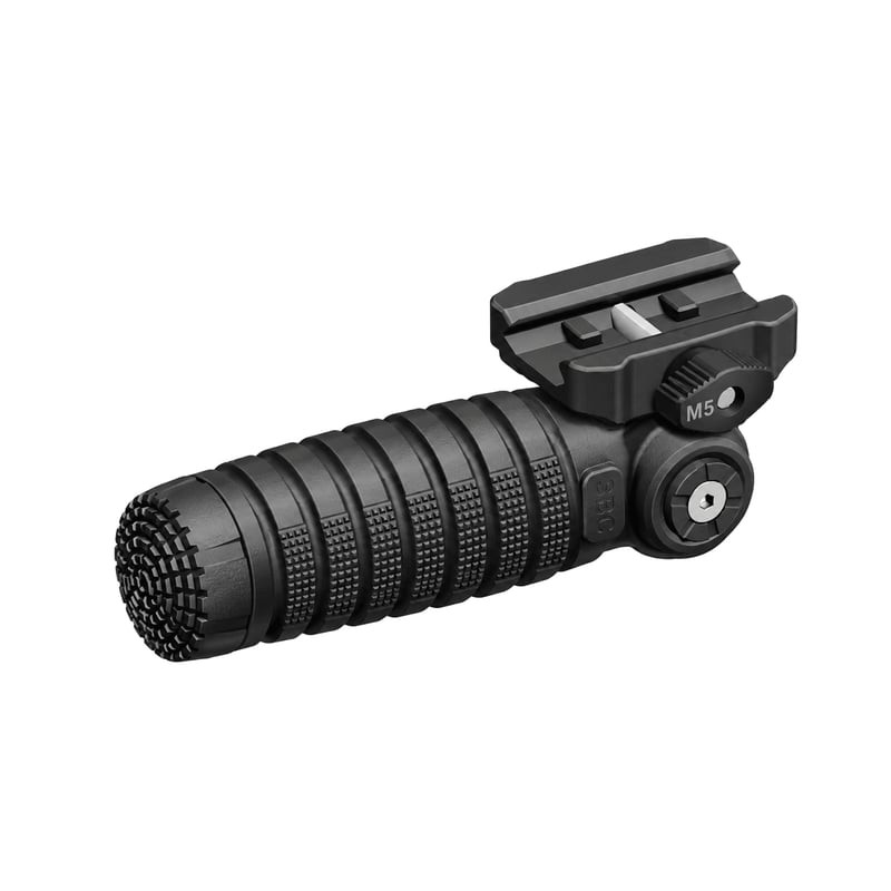 Poignée avant repliable DLG Tactical pour rail Picatinny en position rabattue, grip noir texturé