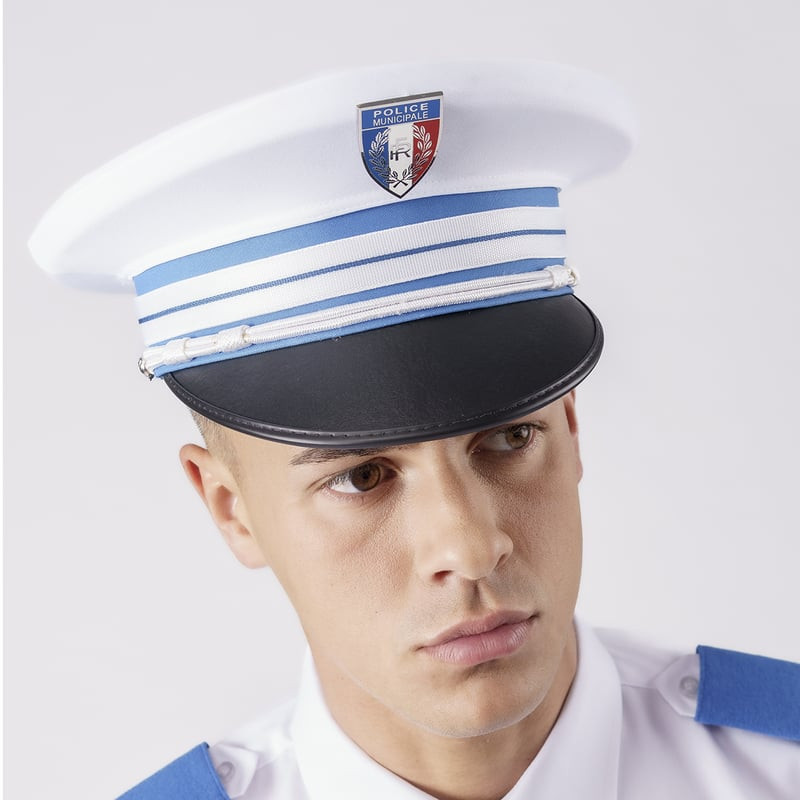 Housse blanche Casquette de Cérémonie Homme Police Municipale OROD, protégeant la casquette lors d'u