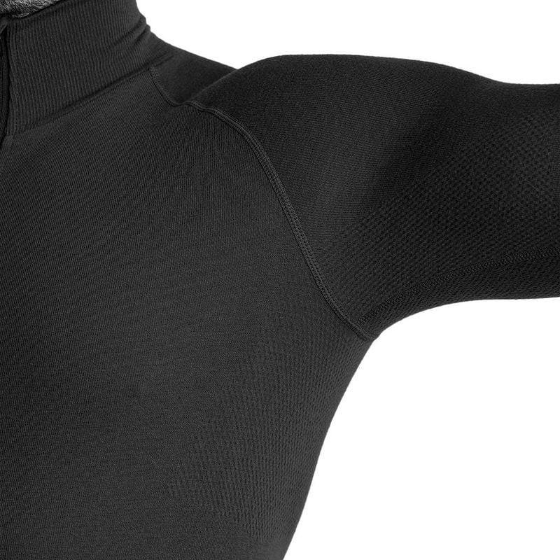 Gros plan couture raglan et maille texturée du sweat thermique noir A10 Thermo Performer Gen 2