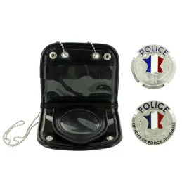 Porte-carte Tour de Cou + Porte-médaille de Ceinture Cuir + Médaille Police