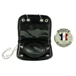 Porte-carte Tour de Cou + Porte-médaille de Ceinture Cuir + Médaille Police Municipale