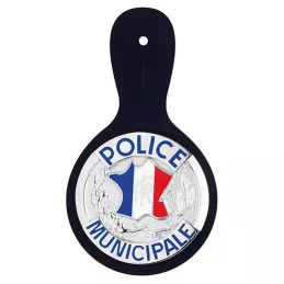 Insigne métal de poitrine Police Municipale monté sur cuir
