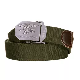 Ceinture Militaire Boucle Gravée Navy Seal Vert OD