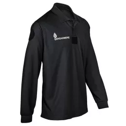 Polo Gendarmerie Départementale Noir Respirant Imprimé avec supports Velcro Manches Longues