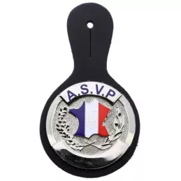 Insigne métal de poitrine ASVP monté sur cuir