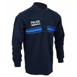 Polo Police Municipale Double Face Manches Longues Col Zippé DMB Bleu Marine