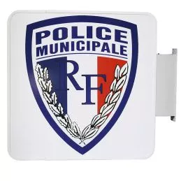 Enseigne Drapeau Police Municipale double face Ecusson