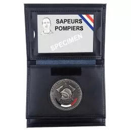 Porte-carte cuir 3 volets format CB + Médaille Pompier