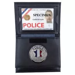 Porte-carte cuir 3 volets format CB Police + Médaille 