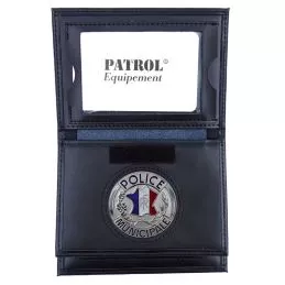 Porte-carte cuir 3 volets format CB et Navigo Police Municipale + Médaille