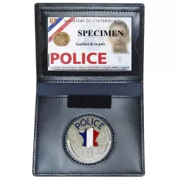 Porte-carte cuir 3 volets format CB et Navigo Police + Médaille