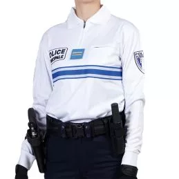 Polo Police Municipale Respirant ML Col Zippé GK Pro Blanc