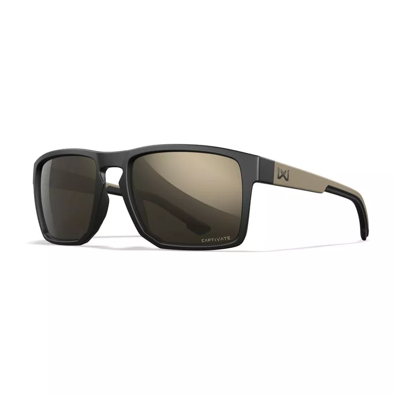 Vue angle avant-droite des lunettes balistiques Wiley X WX Founder AC6FND04 mettant en avant la marq
