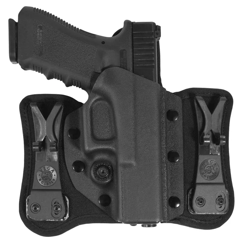 Holster IWB Vega 1050818 gaucher en polymère noir avec Sig Sauer SP2022 inséré, clips réglables doub