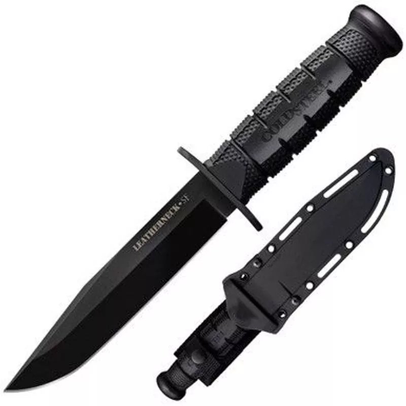 Poignard Leatherneck SF Cold Steel à lame fixe noire clip point, manche texturé noir et étui Secure-