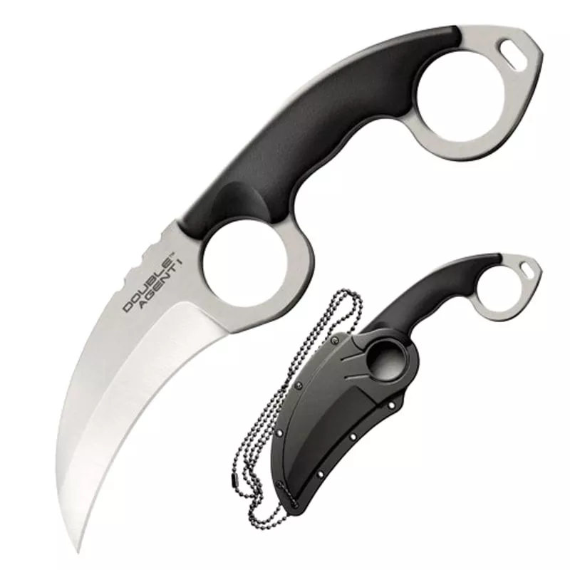 Couteau tour de cou Cold Steel Agent Double 1 avec lame karambit courbe, manche noir Grivory à annea