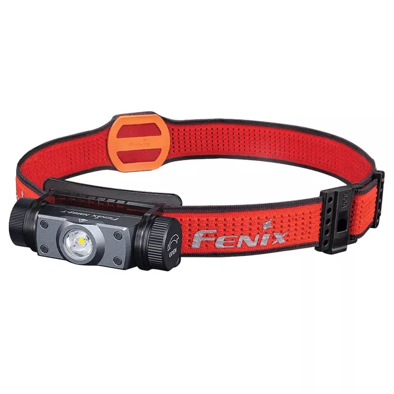 Lampe frontale de trail running Fenix HM62-T ultralégère en alliage de magnésium.