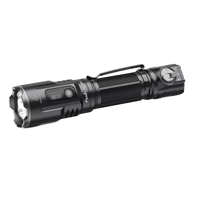 Lampe torche tactique Fenix 1451325 vue latérale montrant l'interrupteur arrière et la poignée textu