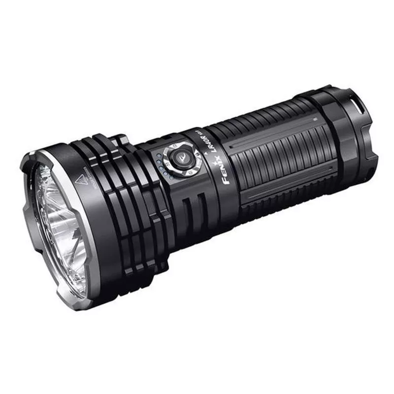 Vue latérale de la Fenix LR40R V2.0 montrant sa poignée ergonomique et ses ailettes de refroidisseme