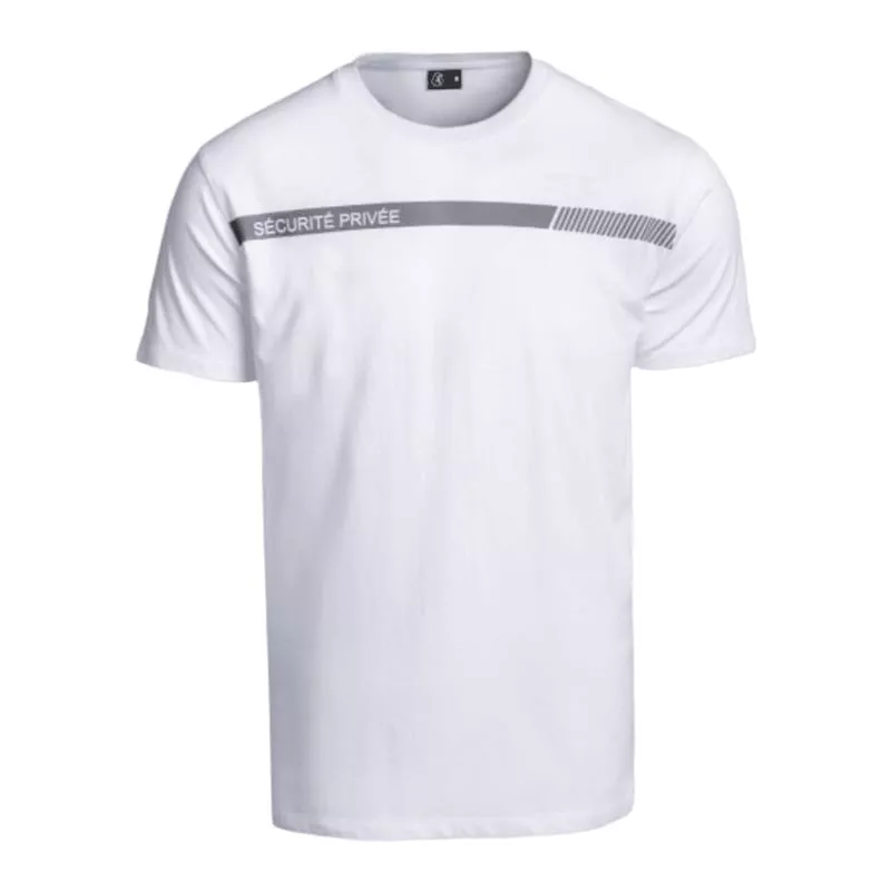 T-shirt SÉCU-ONE Sécurité Privée blanc A10 Equipment, avec bande grise, marquages rétro-réfléchissan