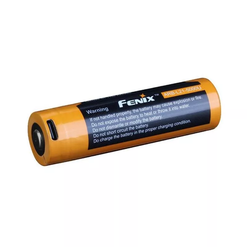 Étiquette de la batterie Fenix ARB-L21-5000U 21700 avec spécifications et certifications de sécurité