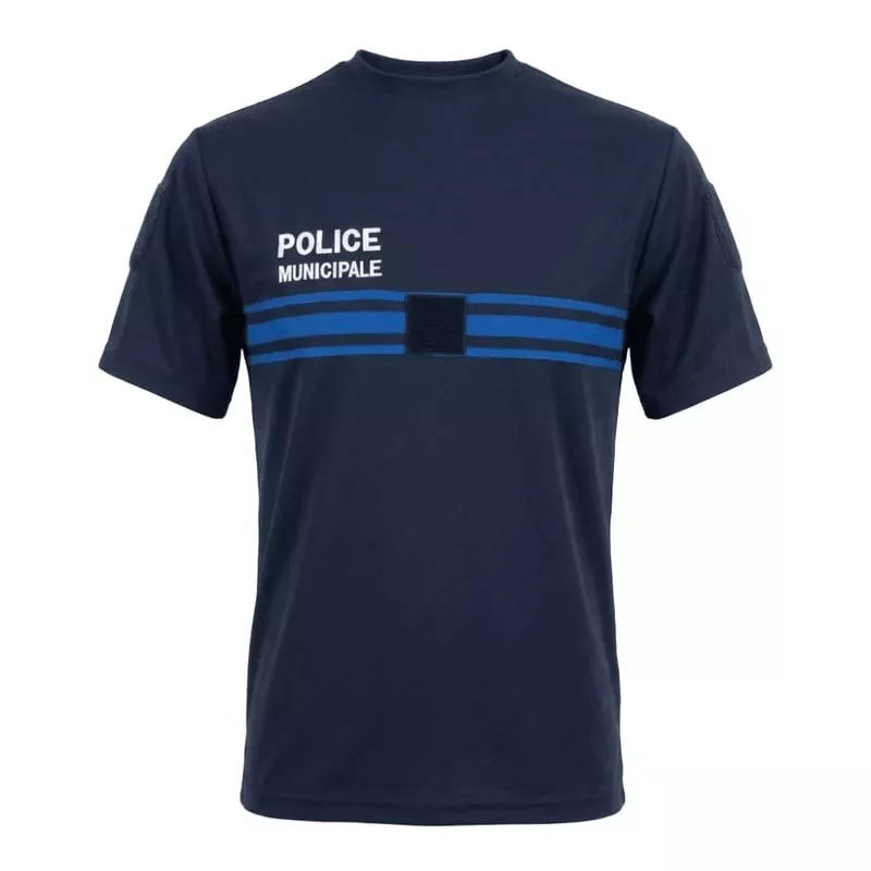 Vue de face du t-shirt technique bleu marine ADN Tactical 2062723 à manches courtes et col rond.