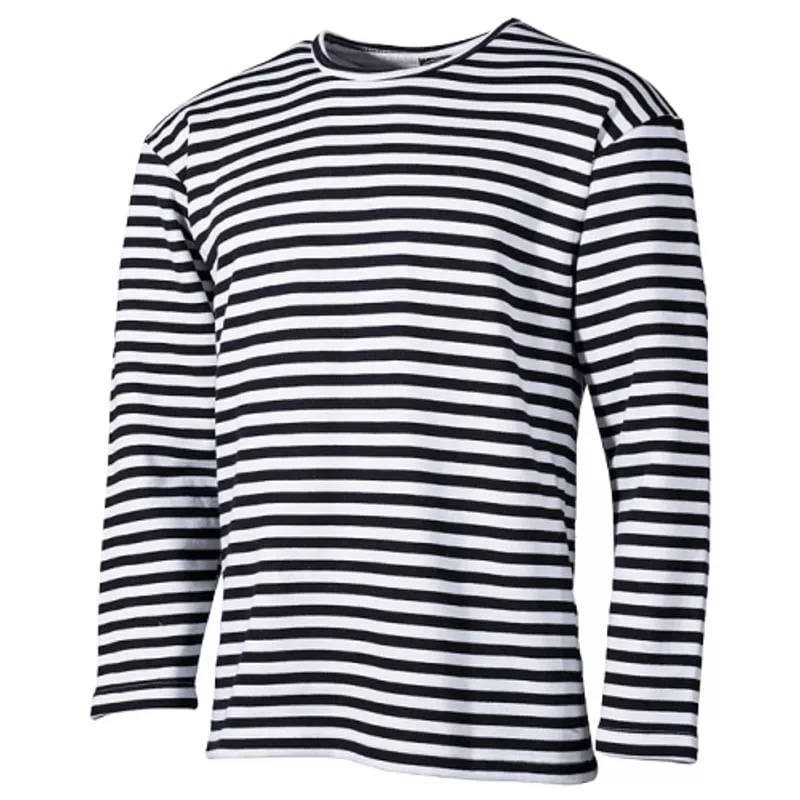 MFH 2072800 chemise à manches longues rayée, bleu et blanc, tee-shirt en coton d'hiver ample
