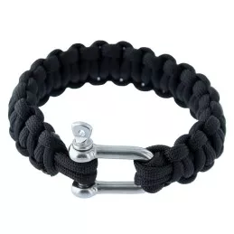 Bracelet de survie Paracorde 2,3 cm Noir fermoir Manille Inoxydable