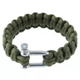 Bracelet de survie Paracorde 2,3 cm Olive fermoir Manille Inoxydable